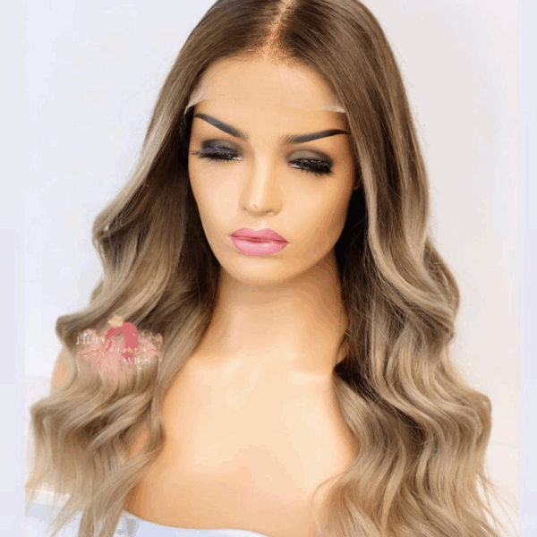Isabella HD lace wig, dark brown roots with multi-toned caramel blonde balayage